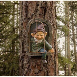Gnome Garden Decorative-12 Inch Elf Out The Door Tree Hugger, Gnome Decorations